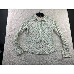 SO Women's Floral Button-Up Shirt Small Cotton Long Sleeve